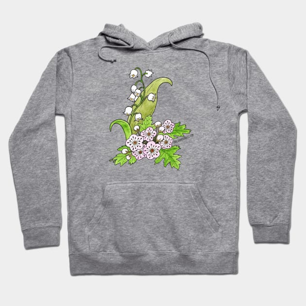 May Birth Flower - Lilly of the Valley and Hawthorn Hoodie by JodiLynnDoodles